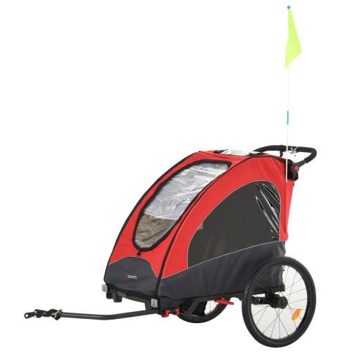 Aosom Child Bike Trailer 3 In1 Foldable Jogger Stroller 2-Seater Baby Stroller Transport Buggy Carrier with Shock Absorber System Rubber Tires Adjust