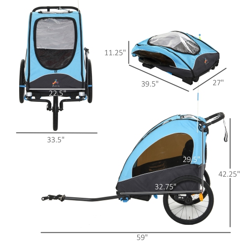 3-in-1 Folding Child Bike Trailer Jogging & Baby Stroller with Shock