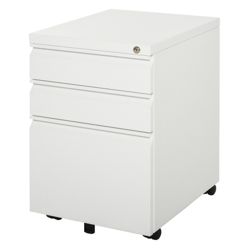 3 Drawer File Cabinet Black Mobile Filing Cabinet with Wheels and Lock Locking Office Rolling File Cabinets for Legal/Letter Size with 2 Key and Hanging Frame Metal Steel Frame 