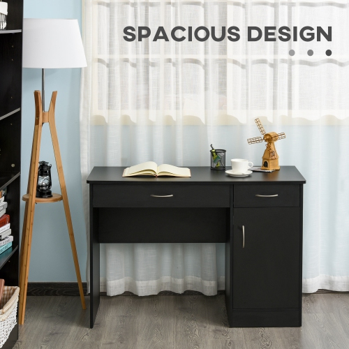 HOMCOM Computer Desk with Storage Drawers, Study Writing Table with Cabinet Adjustable Shelf for Home Office Workstation Bedroom, Black