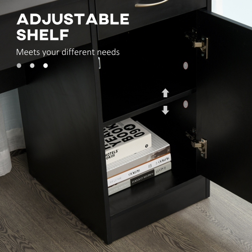 HOMCOM Computer Desk with Storage Drawers, Study Writing Table with Cabinet Adjustable Shelf for Home Office Workstation Bedroom, Black