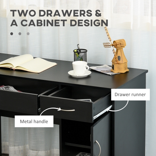HOMCOM Computer Desk with Storage Drawers, Study Writing Table with Cabinet Adjustable Shelf for Home Office Workstation Bedroom, Black