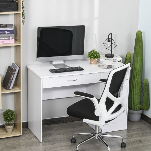 HOMCOM Computer Desk with Storage Drawers, Study Writing Table with Cabinet Adjustable Shelf for Home Office Workstation Bedroom, White