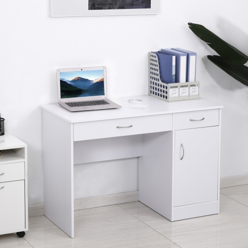 HOMCOM Computer Desk with Storage Drawers, Study Writing Table with Cabinet Adjustable Shelf for Home Office Workstation Bedroom, White