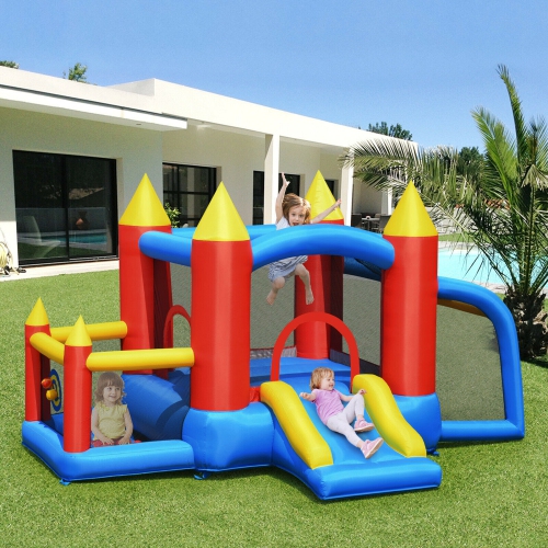 Gymax Inflatable Bounce House Slide Jumping Castle Soccer Goal Ball Pit Without Blower