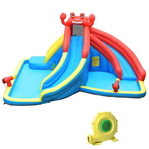 GYMAX  Inflatable Water Park Bounce House Crab W/ 2 Slides Climbing Wall Tunnel