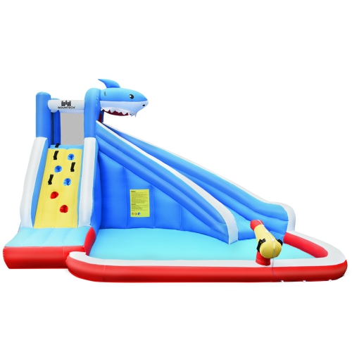 Gymax Inflatable Water Park Bounce House Slide Shark w/ Climbing Wall Splash Pool