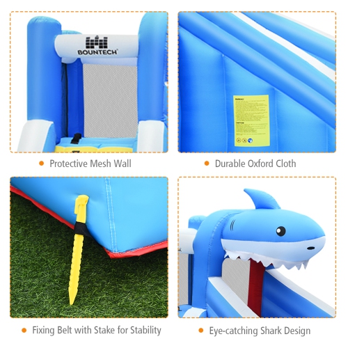 Gymax Inflatable Water Park Bounce House Slide Shark w/ Climbing Wall Splash Pool