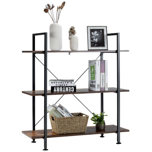 GYMAX  3-Tier Bookshelf Industrial Bookcase Display Shelf Storage Rack Rustic In Brown