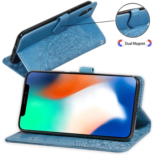 Cuir Etui Fleur de Mandala Coque, Créatif Floral Cover Folio Portefeuille Cuir PU Magnétique Stand Housse pour Samsung Galaxy Note 20