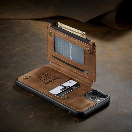 CaseMe Back case Card Slot Retro Matte Synthetic Leather Wallet Zipper Stand Cover for iPhone 12
