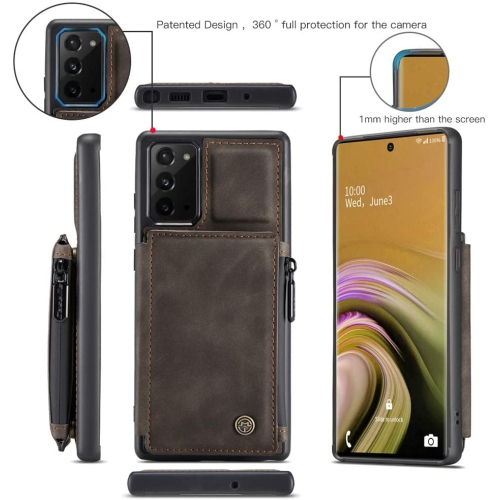 Étui case CasemMe arrière fente carte cuir synthétique mat rétro rabat/support glissière pour Galaxy Note 20 Samsung