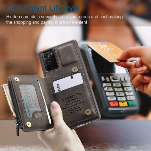 Étui case CasemMe arrière fente carte cuir synthétique mat rétro rabat/support glissière pour Galaxy Note 20 Samsung
