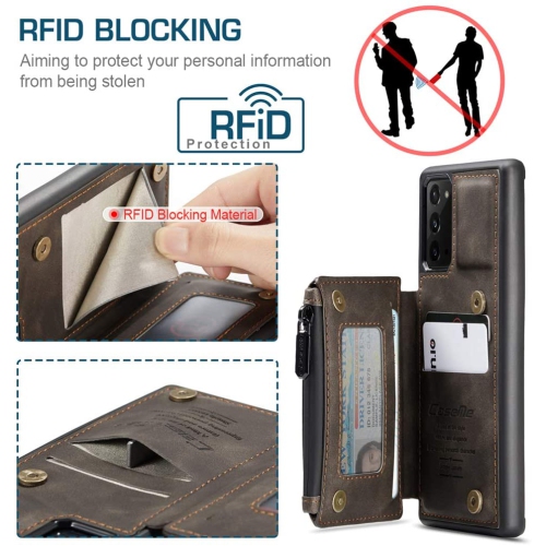 Étui case CasemMe arrière fente carte cuir synthétique mat rétro rabat/support glissière pour Galaxy Note 20 Samsung