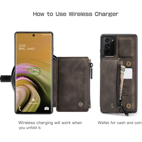 Étui case CasemMe arrière fente carte cuir synthétique mat rétro rabat/support glissière pour Galaxy Note 20 Samsung