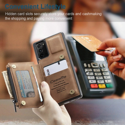 Étui case CasemMe arrière fente carte cuir synthétique mat rétro rabat/support glissière pour Galaxy Note 20 Samsung