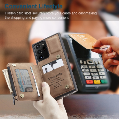 Étui case CasemMe arrière fente carte cuir synthétique mat rétro rabat/support glissière pour Galaxy Note 20 Samsung