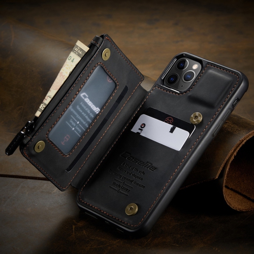 CASEME  Back Case Card Slot Retro Matte Synthetic Leather Wallet Zipper Stand Cover for Iphone 12 Pro (Black)