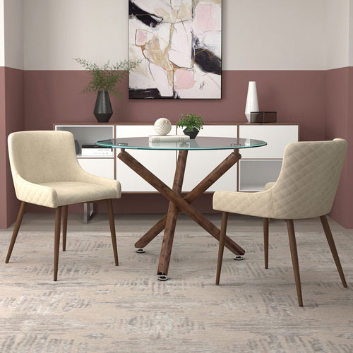 Chaise de salle à manger moderne en tissu Bianca - Ensemble de 2 - Beige/Noyer