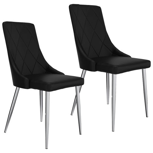 Devo Contemporary Faux Leather Dining Chair - Set of 2 - Black
