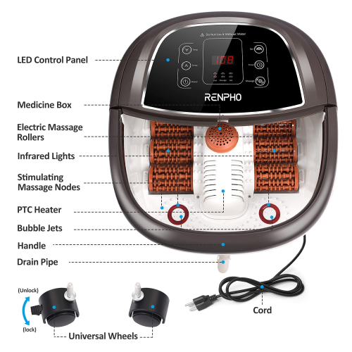 RENPHO Foot Spa Bath Massager, Motorized Massage, Fast Heating, and Powerful Bubble Jets, Automatic Shiatsu Massaging Rollers, Pedicure for Tired Feet, Relieve Feet Muscle Pain