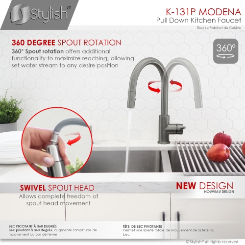 STYLISH Kitchen Sink Faucet Single Handle Pull Down Dual Mode Stainless Steel in GunMetal K-131P