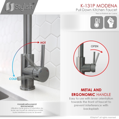 STYLISH Kitchen Sink Faucet Single Handle Pull Down Dual Mode Stainless Steel in GunMetal K-131P
