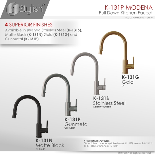 STYLISH Kitchen Sink Faucet Single Handle Pull Down Dual Mode Stainless Steel in GunMetal K-131P