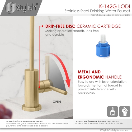 Stylish Lodi One-Handle Brushed Gold Water Tap Faucet 11¼" K-142G