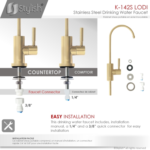 Stylish Lodi One-Handle Brushed Gold Water Tap Faucet 11¼" K-142G