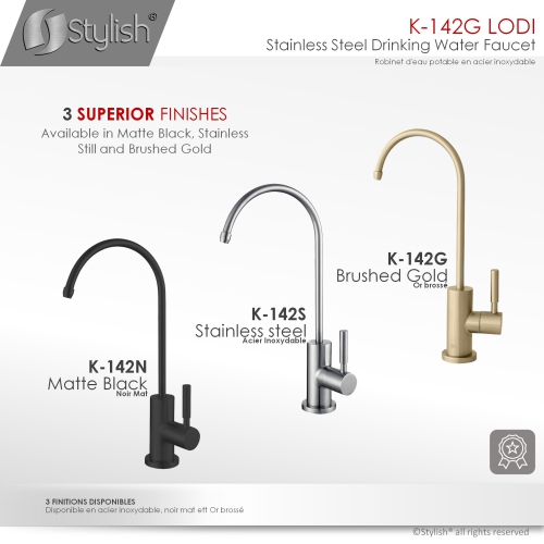 Stylish Lodi One-Handle Brushed Gold Water Tap Faucet 11¼" K-142G