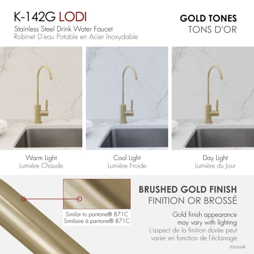 Stylish Lodi One-Handle Brushed Gold Water Tap Faucet 11¼" K-142G