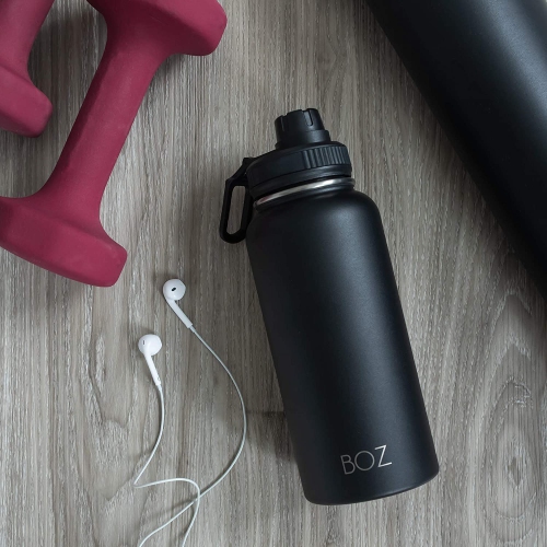 BOZ Stainless Steel Water Bottle XL - Gun Powder Black Wide Mouth, BPA Free, Vacuum Double Wall Insulated