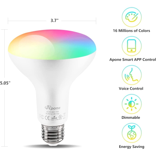 Apone Smart LED Colorful Light Bulb 13W, with Alexa and Google Assistant, Wireless WiFi App Control