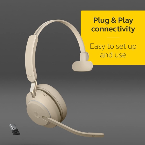 GN NETCOM/JABRA Evolve2 65 On-Ear Sound Isolating Bluetooth 5.0 Mono Headphones with Mic - Beige