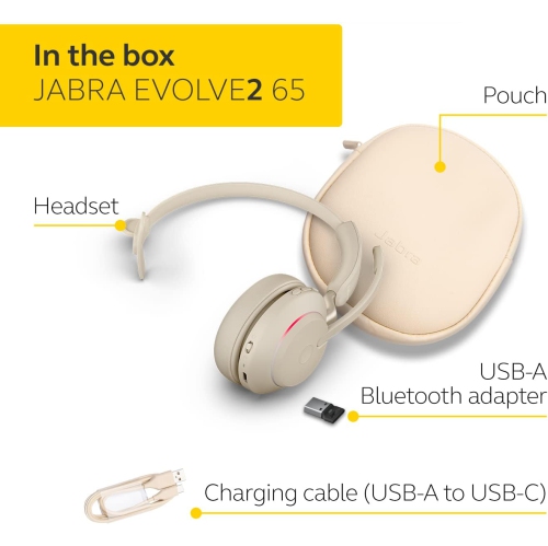 GN NETCOM/JABRA Evolve2 65 On-Ear Sound Isolating Bluetooth 5.0 Mono Headphones with Mic - Beige