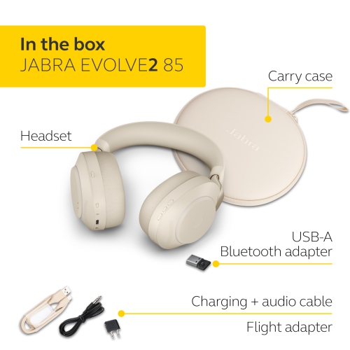 Jabra Evolve2 85 Over-Ear Noise Cancelling Sound Isolating Headphones with Mic - Beige
