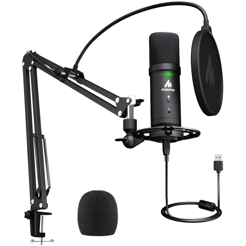 MAONO AU-PM401 192KHz/24Bit Zero Latency USB Computer Condenser Cardioid Mic with Mute Button for Podcasting, Gaming, YouTube, Streaming, Recording M