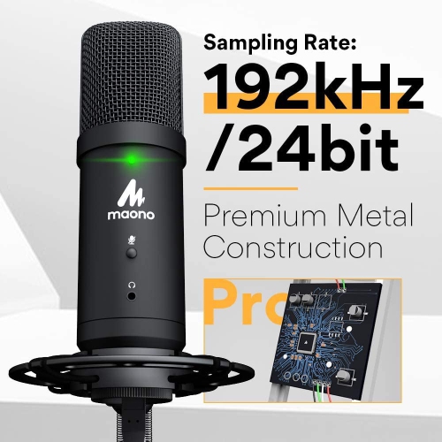 MAONO AU-PM401 192KHz/24Bit Zero Latency USB Computer Condenser Cardioid Mic with Mute Button for Podcasting, Gaming, YouTube, Streaming, Recording
