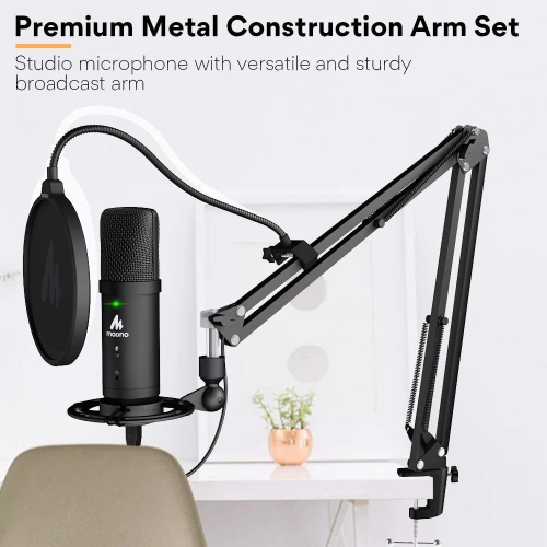 MAONO AU-PM401 192KHz/24Bit Zero Latency USB Computer Condenser Cardioid Mic with Mute Button for Podcasting, Gaming, YouTube, Streaming, Recording