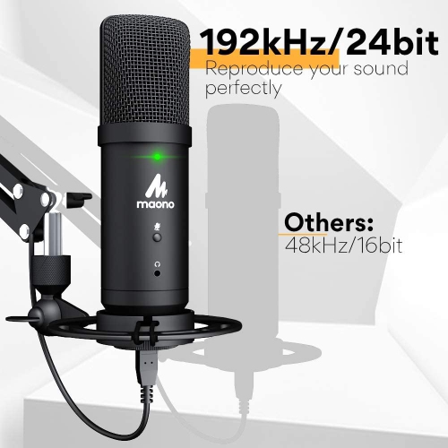 MAONO AU-PM401 192KHz/24Bit Zero Latency USB Computer Condenser Cardioid Mic with Mute Button for Podcasting, Gaming, YouTube, Streaming, Recording