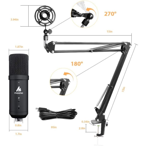 MAONO AU-PM401 192KHz/24Bit Zero Latency USB Computer Condenser Cardioid Mic with Mute Button for Podcasting, Gaming, YouTube, Streaming, Recording