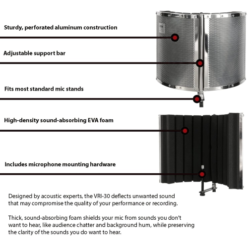 LyxPro VRI-30 - Portable & Foldable Sound Absorbing Vocal Recording Panel - Stand Mount