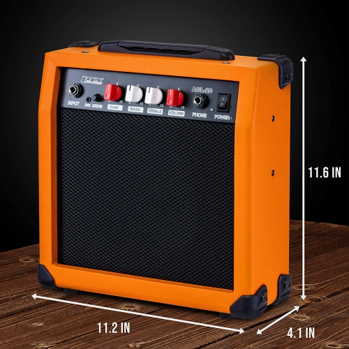LyxPro Electric Guitar Amp 20 Watt Amplifier Built In Speaker Headphone Jack And Aux Input Includes Gain Bass Treble Volume And Grind - Sunburst