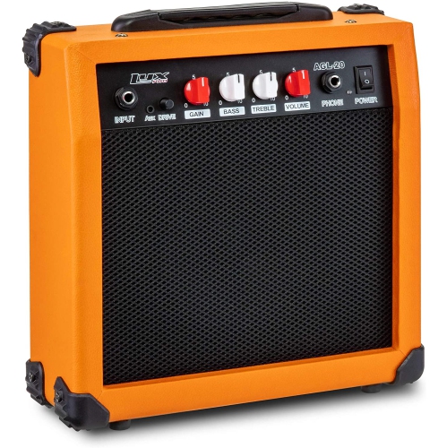 LyxPro Electric Guitar Amp 20 Watt Amplifier Built In Speaker Headphone Jack And Aux Input Includes Gain Bass Treble Volume And Grind - Sunburst