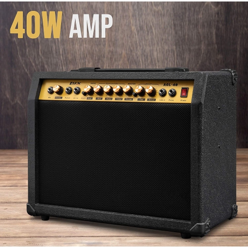 LyxPro 40 Watt Guitar Amplifier Built In Speaker Active Passive, Headphone And Microphone,Aux Input Includes Gain Bass Middle Treble Delay Time