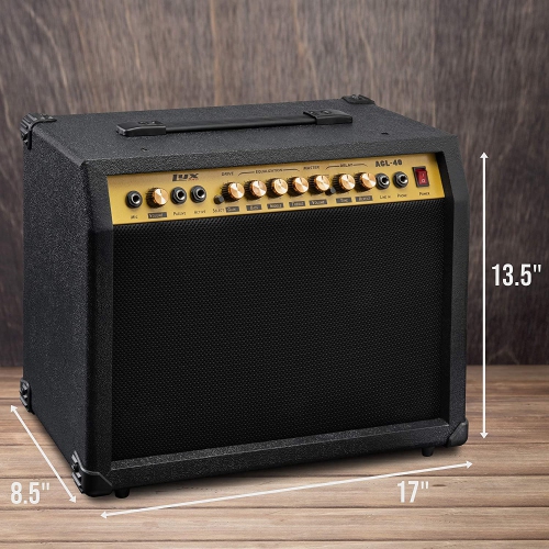 LyxPro 40 Watt Guitar Amplifier Built In Speaker Active Passive, Headphone And Microphone,Aux Input Includes Gain Bass Middle Treble Delay Time