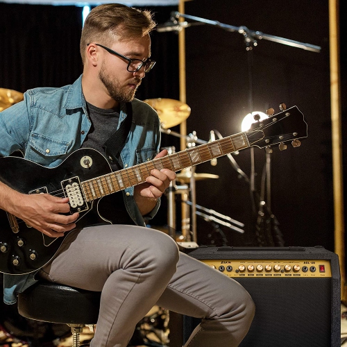 LyxPro 40 Watt Guitar Amplifier Built In Speaker Active Passive, Headphone And Microphone,Aux Input Includes Gain Bass Middle Treble Delay Time