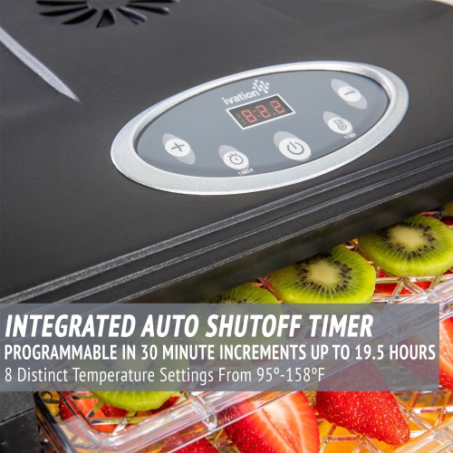 Ivation 9 Tray Premium Electric Food Dehydrator Machine - 600w - Digital Timer & Temperature Control with Auto Shutoff - 95ºF to 158ºF for Drying
