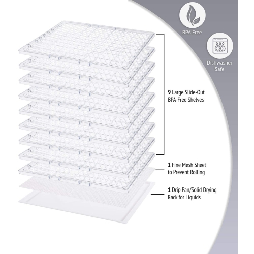 Ivation 9 Tray Premium Electric Food Dehydrator Machine - 600w - Digital Timer & Temperature Control with Auto Shutoff - 95ºF to 158ºF for Drying